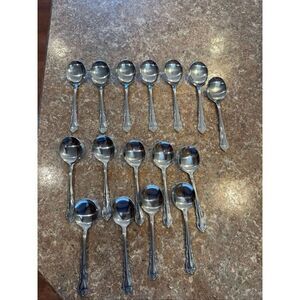 Walco soup spoon bundle of 16 Gumbo stainless steel floral
